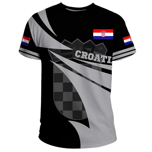 YuanDiann 2024 Europapokal Kroatien Fußball T Shirts Fans Sport Causal Herren Damen Kinder Nationalflaggen Drucken Kurzarm Schnell Trocknendes Atmungsaktives Fanshirt Top 3# XL