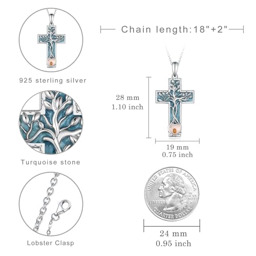 Turquoise Cross Necklace 925 Sterling Silver Faith Mustard Seed Tree of Life Necklace for Women Christian Jewelry Faith Based Gifts4
