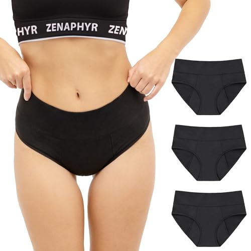 ZENAPHYR Culotte Menstruelle (Set de 3) - Lot Culotte Menstruel pour Flux Modéré - Culottes Menstruelles en Coton Lavables et Réutilisables (M)