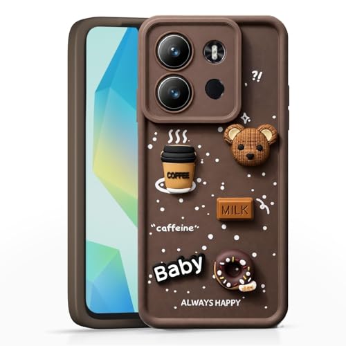 Image of Bintage Ball Bear| Donut| Milk Cake| Baby| Coffee Rubber Case Full Body & Camera Protection Back Cover Compatible for Tecno POP 7 Pro - Brown