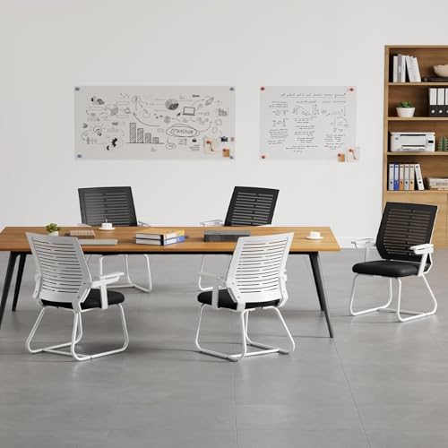 Warmiehomy Desk Chair No Wheels, Metal Base Office Meeting Chair with Backrest and Armrest, Black