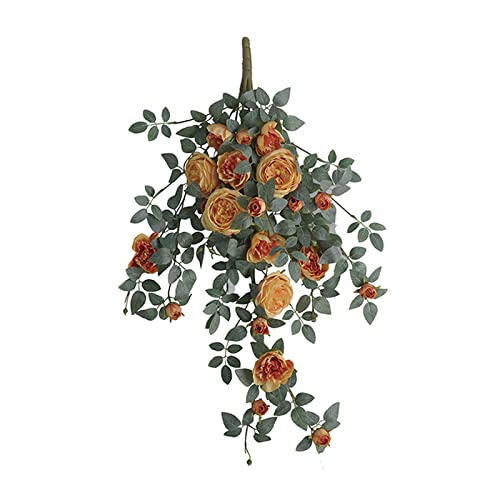 Spring Summer Teardrop Swag, 31.5inch Decorative F Swag Front Door Wreath for for Front Door Indoor Outdoor Window Decor Indoor Outdoor Window Decor Swag with Rose Flower Greenery Leaves, Rose