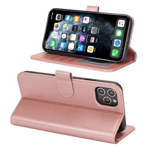 Image of for iPhone 11 Pro Max Case Wallet with Card Holder,for iPhone 11 Pro Max Wallet Case for Women Men,PU Leather Shockproof Magnetic Buckle Stand Flip Phone Case-Rose Gold