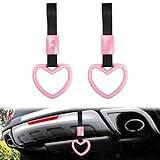 2 Pieces Rear Bumper Warning Decor Rings Heart Shaped Car Handle Straps Subway Bus Replace Handle Interior Exterior Decoration (Pink)