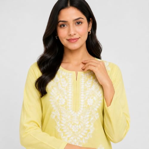 Image of Women's Chikankari Embroidered Straight Kurta with Palazzo Set, Traditional Kurti Bottom Set |Round Neck Full Sleeve Outfit for Daily,Office, Festive & Casual