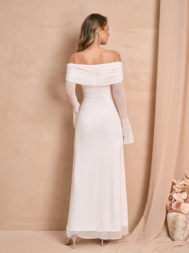 Off Shoulder Long Sleeve Maxi Dress Bodycon Tie Party Formal Wedding Guest Dresses for Women 20253