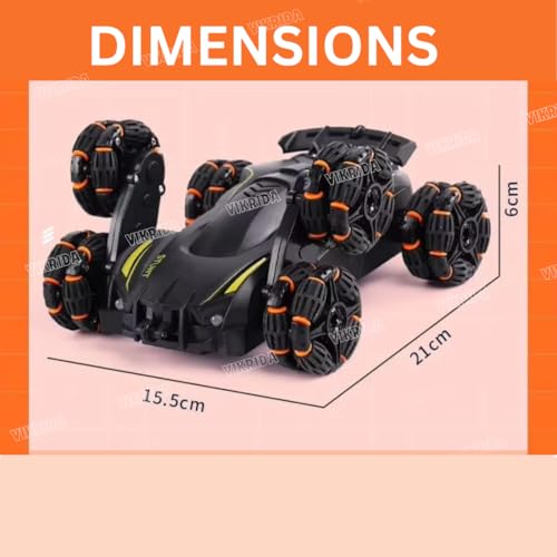 Image of VikriDA 6 Wheel Stunt RC Car for Kids | 2.4GHz Remote Control Toy Car with Lights, Spray Function, 360 Spin, High-Speed Off-Road Stunt Car - Matte Black