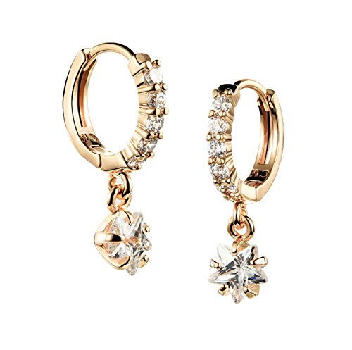 AnaZoz Pendientes Mujer Pendientes Chapado en Oro Mujer Pendientes Estrella Circonita Blanco Pendientes Oro