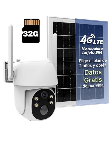 MOES 2K Cámara de vigilancia 4G al Aire Libre | Cámara Solar 3MP 265 ° PTZ, Detección PIR Inteligente, Alarma Anti-intrusión, Fácil instalación, Carga de bajo Brillo, IP65