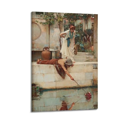 Poster pré-raphaélite The Flower Girl par Waterhouse : Impression sur toile en 40x60cm