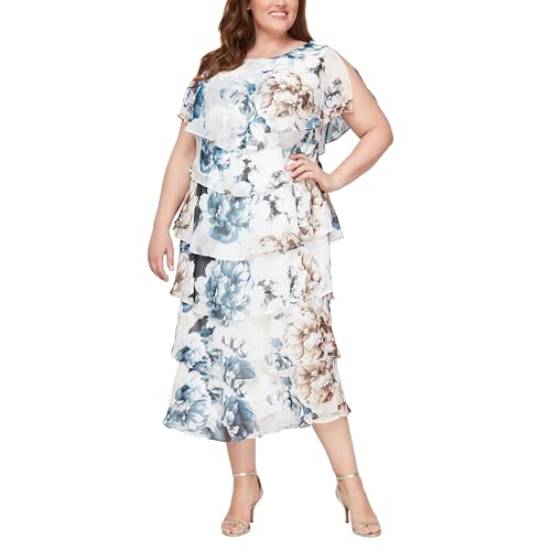 Image of S.L. Fashions Women's Floral Tiered Spring /Summer Wedding Guest, Cocktail Dress, Special Occasion (Plus Size)