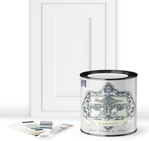 ALL-IN-ONE Paint, Durable cabinet and furniture paint. Built in primer and top coat, no sanding needed. Includes our 30 featured color card - Cashmere (true white), Quart