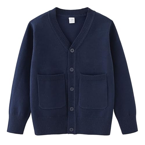 Girls V-Neck Cardigan with Pocket Solid Color Casual Knit Coat Kids Boys Long Sleeve Sweater Cardigan for School3