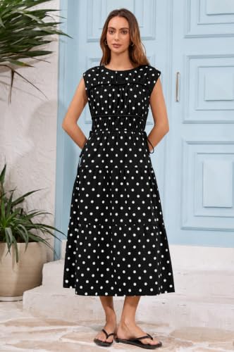 Image of calbatic Women Pleated Ruched Tiered Maxi Dress Sleeveless Patchwork Ruffle Hem A Line Flowy Summer Elegant Long Dress