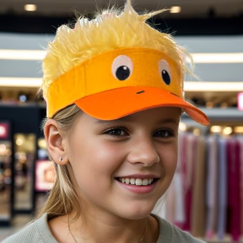 Popfizzy Funny Duck Hat with Wig, Spiked Hair Cap, Boys & Girls' Adjustable One Size Halloween Baseball Hat4