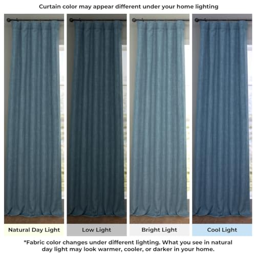 Image of HPD Half Price Drapes - Faux Linen Curtains for Living Room (1 Panel) - 100W X 96L - Extra Wide Textured Room Darkening Curtains for Bedroom 96 Inches Long - Drapes for Home Decor, Reverie Blue