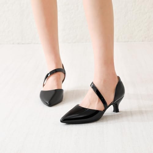 Image of RIBONGZ Kitten Heels for Women Closed Toe Comfortable Low Heels Pointed Toe Sexy Slip on Pumps Bridal Party Dressy Shoes