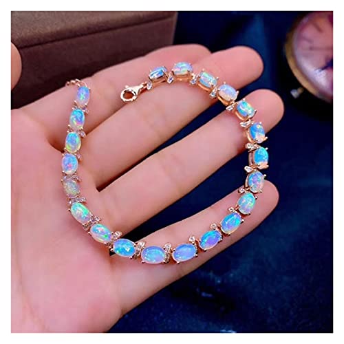 Bracelet opale naturelle femme argent 925 bijoux dames mode luxe élégant de 20 cm rose