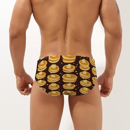Pancakes Pattern Printed Swim Briefs for Men Sexy Bikini Swimwear Elastic Beach Trunks Bathing Suit3