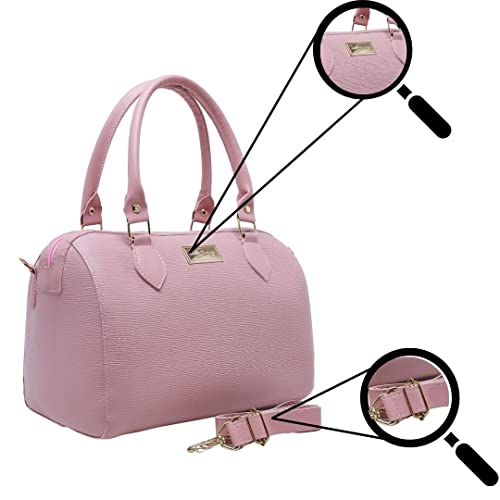 Conjunto de Bolsa Baú Pequena Feminina Com Alça Transversal e de Mão + Carteira Willibags (Rosa)