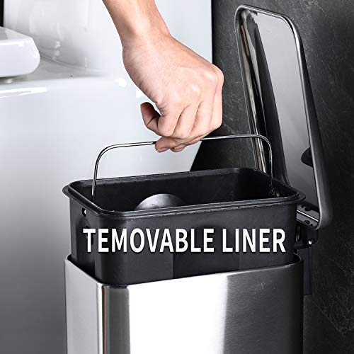 Hilfa 5 Liter/ 1.3 Gallon Compact Stainless Steel Rectangular Step Trash Can, Bathroom Trash Can, Kitchen Trash Can,Kitchen Waste Bins,Brushed,Sb3200-Br #TOP3