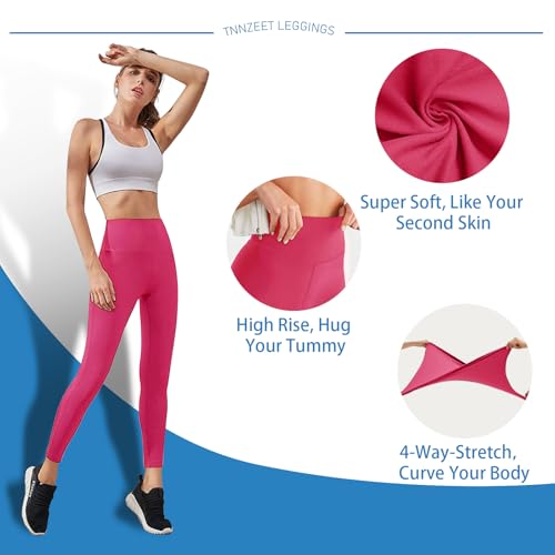 High Waisted Leggings for Women - No See Through Tummy Control Cycling Workout Yoga Pants with Pockets Reg & Plus