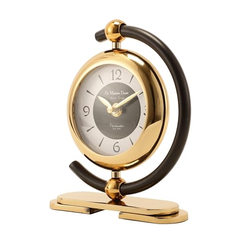 Image of Decor de Maison Brings Handcrafted Aleksi 3 Mini Table Clock for KidsRoom, Living Room, Bedroom, Study Table| Classic Non-Ticking Tabletop Battery Operated Analog Desk Clock in Gold & Black (15x5x8cm)