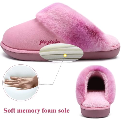 Image of jiajiale Women's Memory Foam Slippers Ladies Slip On Arch Support Suede Scuff Slipper Cozy Fuzzy Faux Fur Winter House Shoes Indoor Outdoor