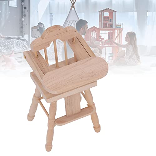 Agatige AGATIGEH1M3685BCW 1/12 Dollhouse Baby Chair, Foldable Miniature Birch Wood Baby Doll High Chair thumb #3