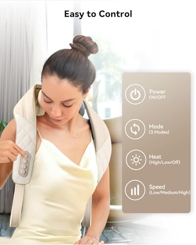Image of Snailax Cordless Neck Massager with Heat, Kneading Neck and Shoulder Massager Deep Tissue, Shiatsu Back Pillow, 2 Heating Levels,Gifts for Mom Dad