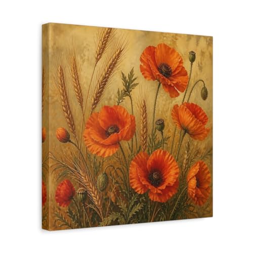 Tableau Coquelicots Orange et Or en toile carrée haute qualité