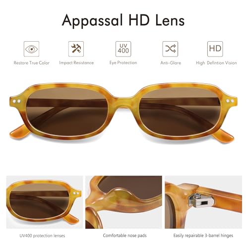 Retro Small Rectangle Sunglasses for Women Men Trendy Narrow Square Sunnies AP3729,Yellow Tortoise/Brown