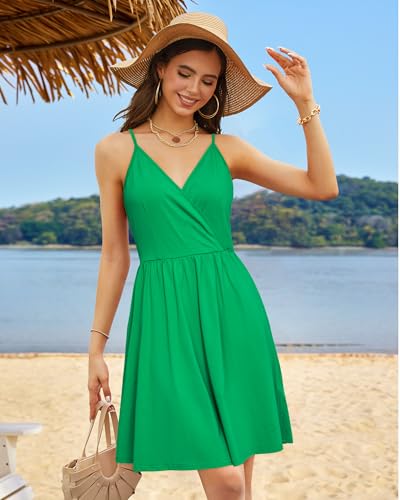 Image of STYLEWORD Womens Sundress Summer Floral Wrap V Neck Backless A-Line Casual Beach Midi Dress