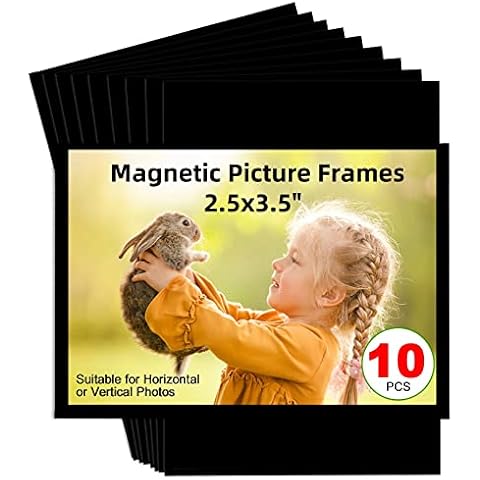 CHUNNIAO Magnetic Picture Frame 2.5X3.5,Black 10 Pieces,Wallet Size Photo Magnets Sleeves for Refrigerator Cover