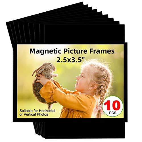 Chunniao Magnetic Picture Frame 2.5X3.5,Black 10 Pieces,Wallet Size Photo Magnets Sleeves For Refrigerator cover