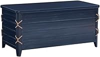 Bowery Hill Modern Blue Wood Rope Storage Chest 38x18x18 Cedar Lined - Versatile Blanket Bench Coffee Table Ottoman