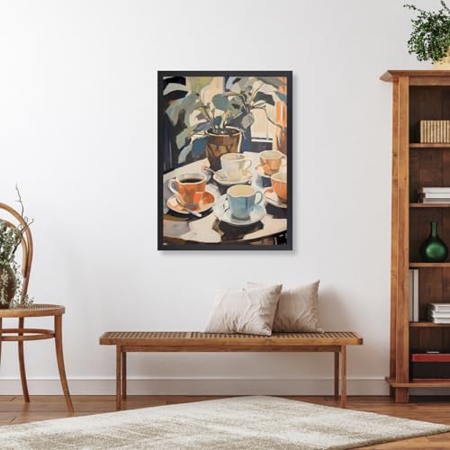 GELDSTEI 木製フレーム入りコーヒーウォールアート、ビンテージカフェ美的絵、カフェバーキャンバス絵画、レトロコーヒーポスタープリント、キッチンダイニングルーム用のモダンな素朴な壁装飾 すぐに掛けられる 30.5cmx40.6 cm [4]