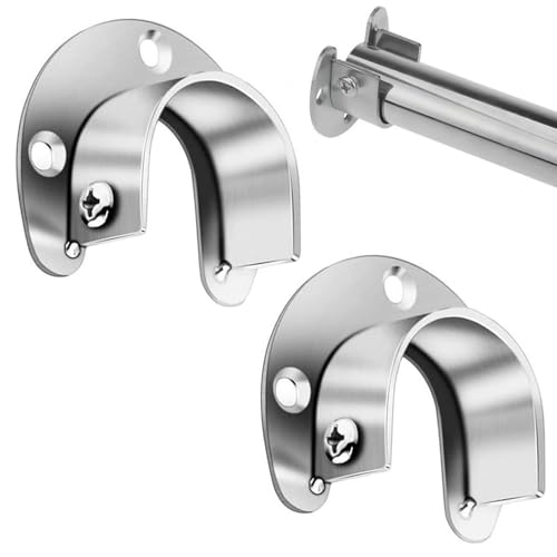 2 Pcs Wardrobe Rail Bracket Flange Rod Holder U Shaped Closet Pole Sockets Closet Rod Bracket End Supports Sockets Stainless Steel Pole Sockets for Wardrobe Shower Curtain（32MM）