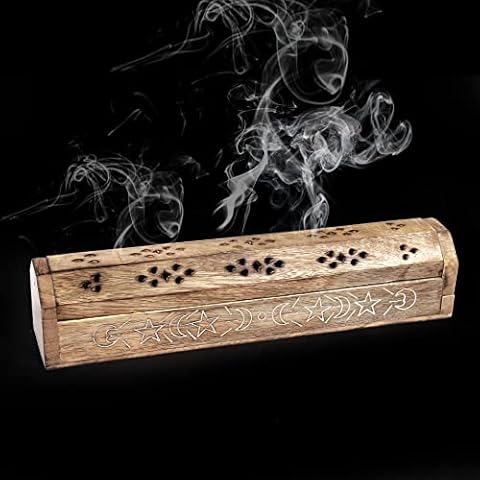 Incense Holder,Incense Stick Holder,Incense Holder for Sticks Used for Room Décor,Cool Room Spiritual Décor,Aromatherapy,Incense Burner with Brass Inalys and Storage Compartment - 12 Inch Natural Cover