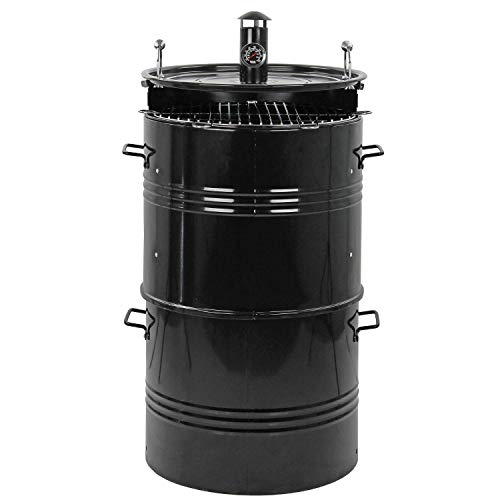 MasterCook - Barbecue A Carbonella Barrel Impilabile In Acciaio Con Termometro E Coperchio, 3 in 1 Multifunzione Grill, Affumicatore E Forno Pizza, Diametro 48 Cm E Altezza 100 Cm