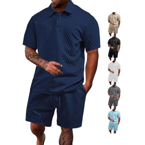 Polo uni et short ensemble homme jacquard structuré haut de gamme