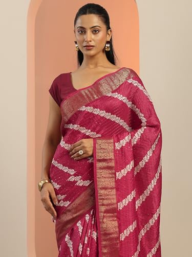 Image of Libas Printed Silk Blend Saree for Women With Unstitched Blouse Piece | Traditional Saree for Festive & Wedding