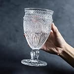4 Pack Vintage Wine Glasses Set, 12 oz Wine Goblets Glass Stemmed Cocktail Glasses Water Goblets Classic Embossed Drinking Glasses Cups Set for Bars, Restaurants, Party, Wedding