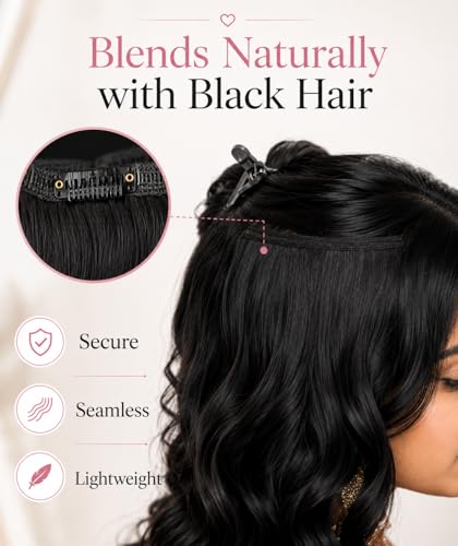 Image of TEMPERIA Hair Extensions for Women - 5 Clips Attached Curly /Wavy Artificial Hair Clip On Extension - False Fake Long Curl Hair Wig for Wedding - 1 Pc - Black Colour