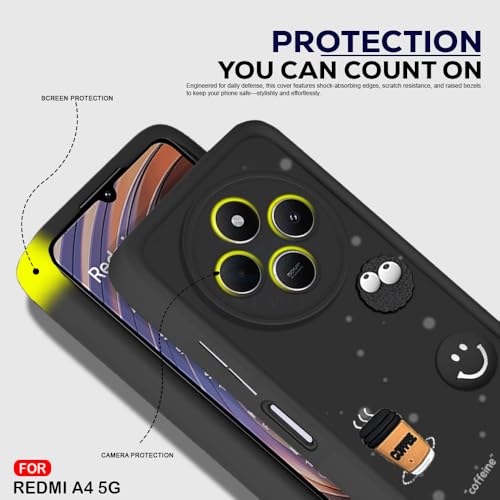 Image of AESTMO Back Case Cover for Redmi A4 / 14C / Poco C75 / M7 5G | Cute Fun Cartoon 3D Ball | Coffee Silicone Case | Full Body Protection | Camera Protection Back Cover (Black) | Cute Fun Cartoon