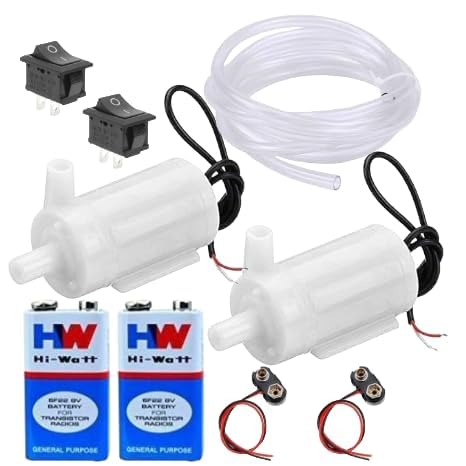 SP Electron 2 Pcs Each Micro DC 6–9 V Dual Nozzle Mini Water Pump,Pipe, 9V Battery, Connector, Switch for Fountain, Garden, Fish Tank & DIY Projects-image-29