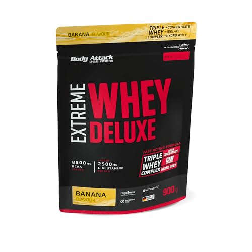 Body Attack Extreme Whey Deluxe - Banana Cream, 900g - Made in Germany - Eiweißpulver mit Aminosäuren, Triple-Whey-Complex, CFM Isolate, perfekt lösliches Protein-Pulver, fettarm, zuckerarm