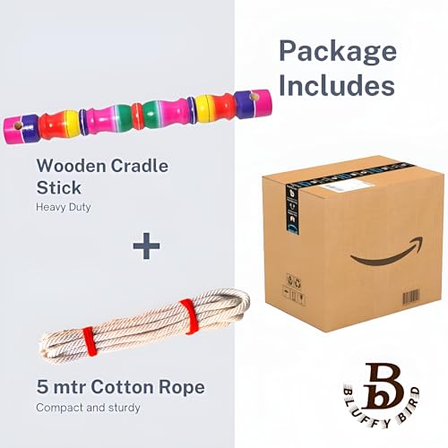 Image of Baby Thottil Kambu Wooden (Multicolour) with Rope | Thottil Kattai - Cradle Wood Stick & Rope for New Born Baby | Thottil Kambu with Rope - (Pack of 1 Set)