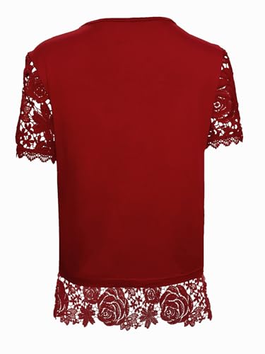 Lace Blouses for Women Dressy Casual Crochet Tops Summer Flower V-Neck Half Sleeves Casual Breathable Tee3