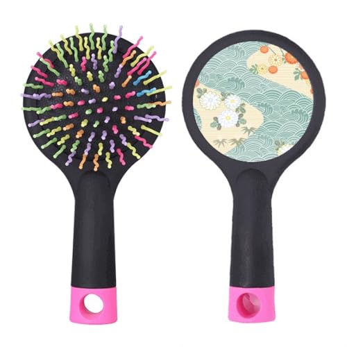 Brosse à cheveux démêlante fleurs japonaises et vagues pour cheveux fins et bouclés
